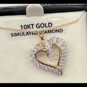 10k gold heart similated diamonds cz pendant